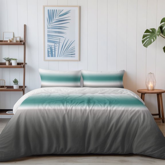 Abstract Turquoise Grey Gradient California King Size Bed Set,Retro Nordic Style Bedding for All Seasons,4 Pcs Bed Set with 1 Quiltcover (96"x104"),1 Sheet (110"x98"),2 Pillowcases (20"x36")