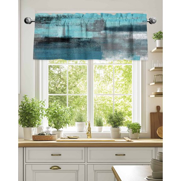 Abstract Turquoise Grey Graffiti Valances for Windows,Kitchen Valance Rod Pocket Short Curtain,Retro Paint Texture Valance Curtain Window Valances for Bedroom Living Room 54x18in