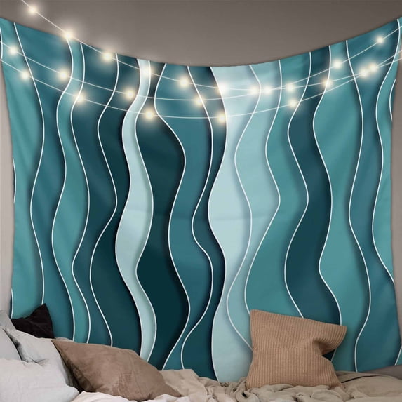 Abstract Turquoise Moire Large Tapestry for Bedroom Wall Hanging Tapestry,Gradient Coastal Ocean Geometric Ceiling Backdrop Tapestries Poster Blanket Wall Decor for Teens Room Living Room 100" x 59"