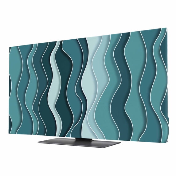 Abstract Turquoise Moire TV Cover for 55 Inch Screen,Stretch Fabric ...