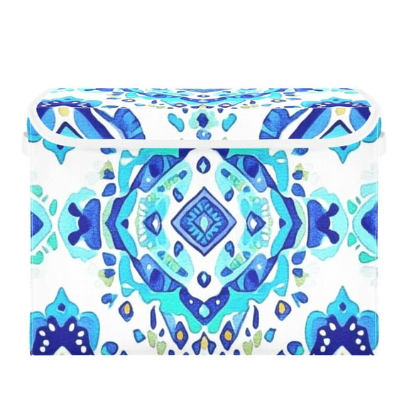 Abstract Turquoise Rhombus Foldable Storage Bin with Lid and Handle Collapsible Storage Box 16.5 x 12.6 x 11.8 inches