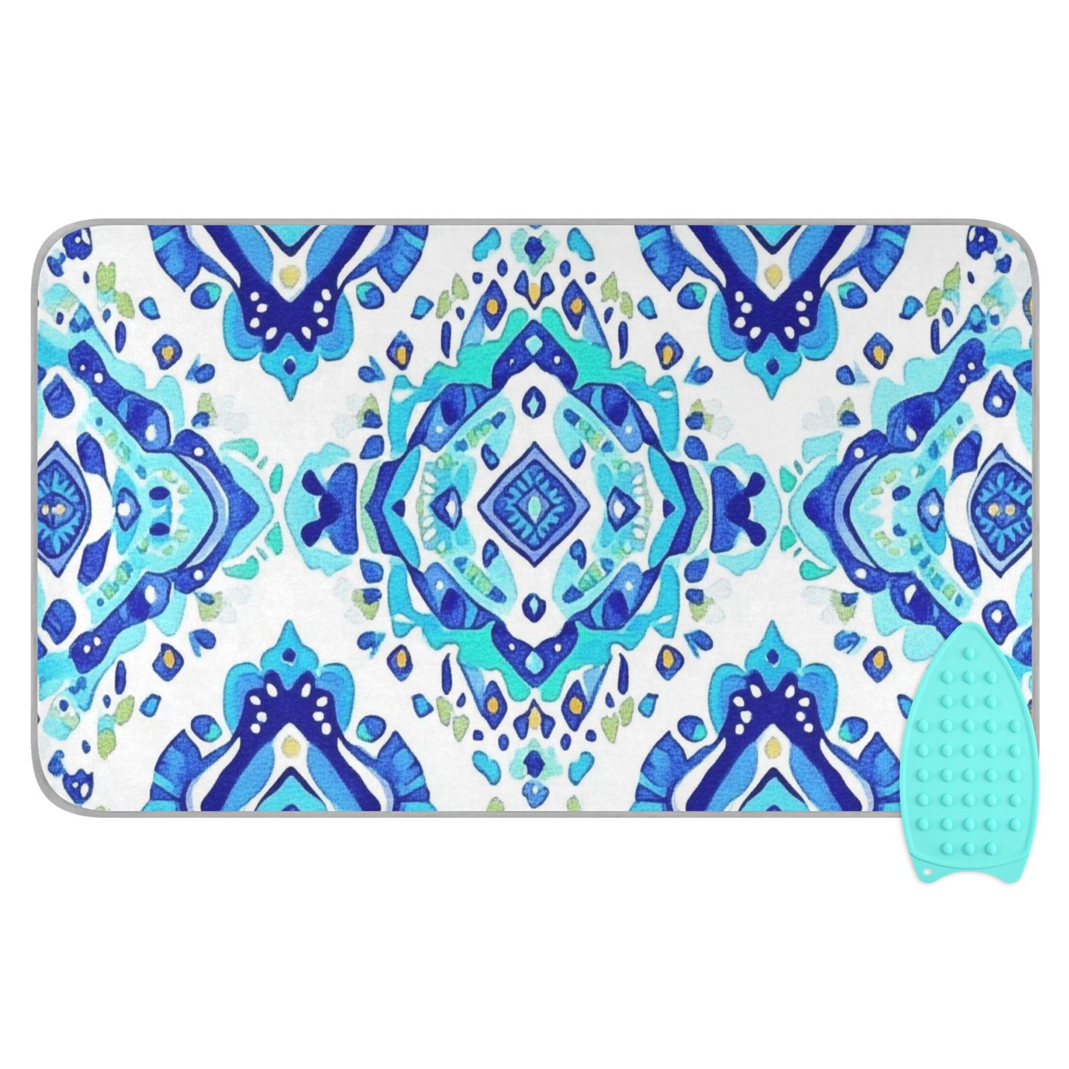 Abstract Turquoise Rhombus Ironing Mat Blanket Portable Travel Ironing Pad Heat Resistant Pad 47.2" x 27.6”