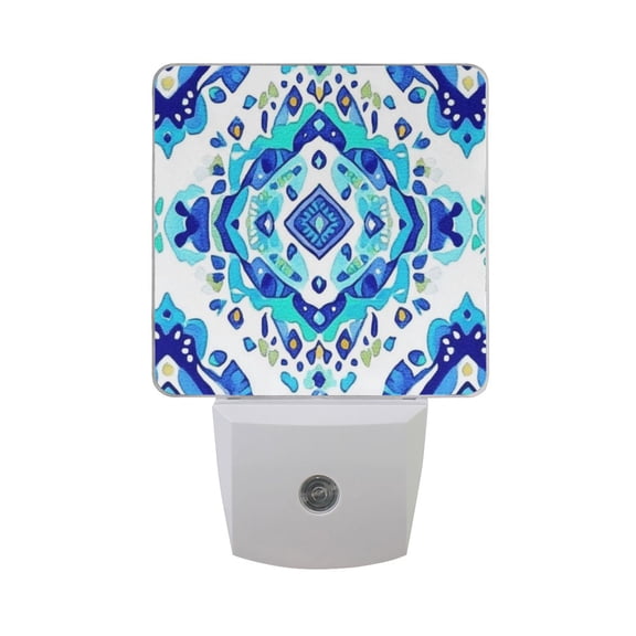 Abstract Turquoise Rhombus LED Night Light with Smart Sensor Plug Into Wall Dusk to Dawn 2 packs