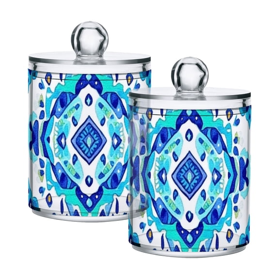 Abstract Turquoise Rhombus Translucent Plastic Cans Storage Canisters with Lid Set of 2