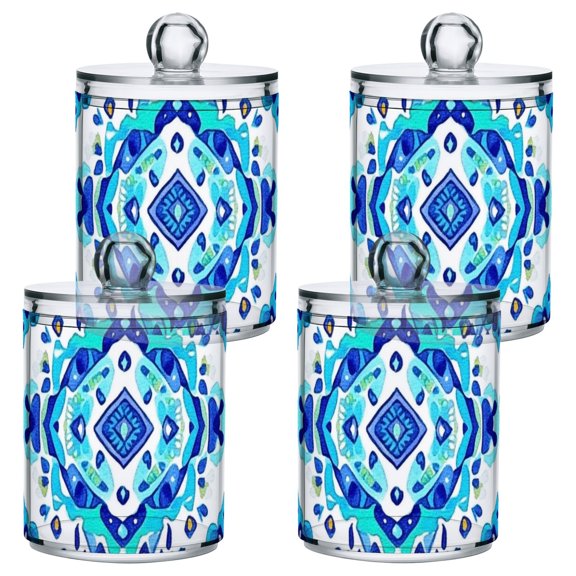 Abstract Turquoise Rhombus Translucent Plastic Cans Storage Canisters with Lid Set of 4