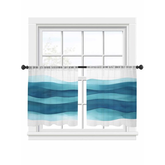 Abstract Turquoise Sheer Curtains for Living Room Bedroom, Light-filtering Sheer Curtain, Water Ripple Watercolor Gradient Waves LigRod Pocket Voile Window Treatment Drapes, 52’’Wx54’’L, 2 Panels Set