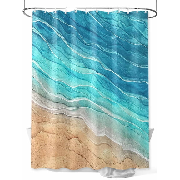 Abstract Turquoise Shower Curtain, Ocean Beach Waves Lines Gradient Waterproof Shower Curtain Set with 12 Hooks Lightweight Washable Fabric Shower Curtains for Bathroom 60x72 Inches