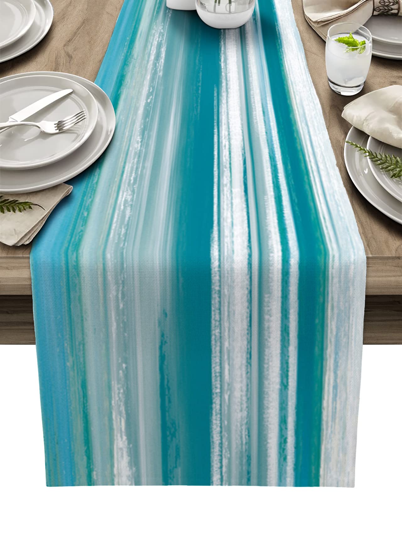 Abstract Turquoise Table Runner 36 Inches Long Versatile Table