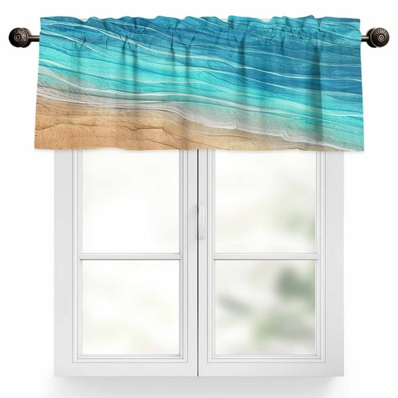 Abstract Turquoise Valances for Windows, 42 x 12in, Ocean Beach Waves Lines Gradient Rod Pocket Kitchen Valance Curtain Light Filtering Window Treatments for Living Room Bedroom, 1 Panel