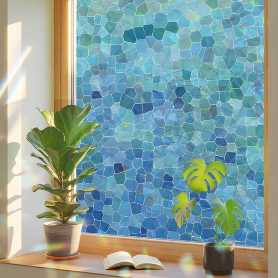 Abstract Turquoise Window Privacy Film, Gradient Glass Shard Texture ...