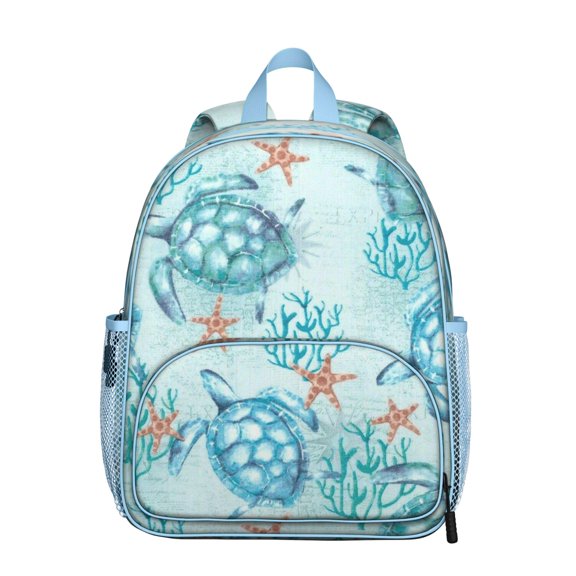 Abstract Turtle Student Backpack – Sea Hawaiian Ocean Animal Tropical Marine Life Underwater Cute Turtles Cartoon Beach Nautical Coral Reef Design