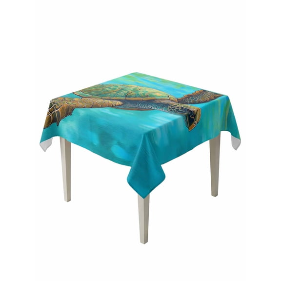Abstract Turtle Table Cloth 60x60 Inch Square, Watercolor Teal Decoration Waterproof Tablecloth Washable Table Cover for Party Picnic Dinner Decor