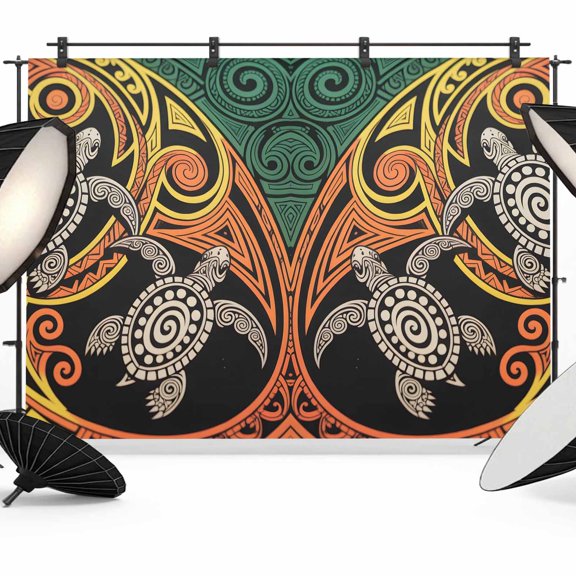 Abstract Turtles Photography Backdrop 7x5FT, Hawaii Turtles Animals Colorful Boho Floral Texture Photo Backdrops, Background for Photography Studio Photo Studio Background, Back Drop for Photoshoot