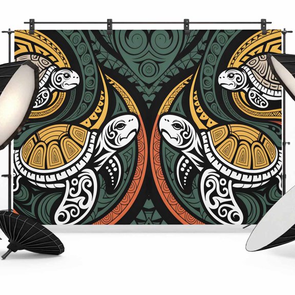 Abstract Turtles Photography Backdrop 7x5FT, Hawaii Turtles Animals Yellow Green Boho Floral Texture Photo Backdrops, Background for Photography Studio, Back Drop for Photoshoot