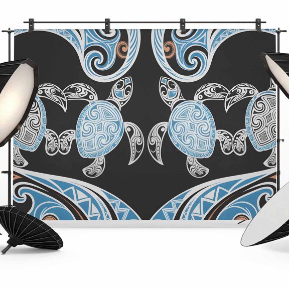 Abstract Turtles Photography Backdrop 7x5FT, Tribal Turtles Animals Blue Boho Floral Texture Photo Backdrops, Background for Photography Studio Photo Studio Background, Back Drop for Photoshoot