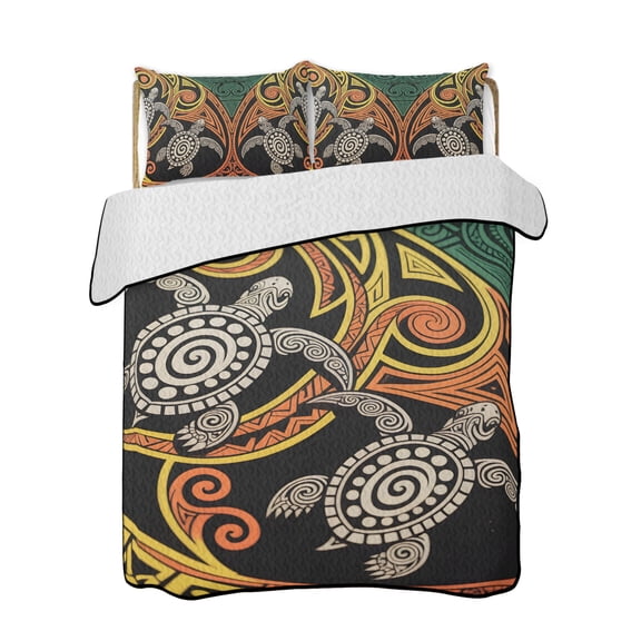 Abstract Turtles Quilts Bedding Set California King Hawaii Turtles Animals Colorful Boho Floral Texture Lightweight Quilted Bedspread 3 Piece Bed Quilt with 2 Pillow Shams for Bedroom 96" x 106"