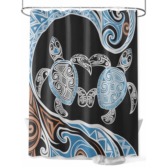 Abstract Turtles Shower Curtain Set ，Waterproof Fabric Shower Curtains Tribal Turtles Animals Blue Boho Floral Texture Shower Curtains for Bathroom,Bathroom Decor 36"x72"