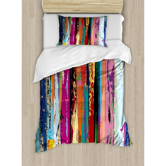 Abstract Twin Size Duvet Cover Set, Multicolored Expressionist Work of Art Vibrant Rainbow Design Tainted Pattern, Decorative 2 Piece Bedding Set with 1 Pillow Sham, Multicolor, by Ambesonne