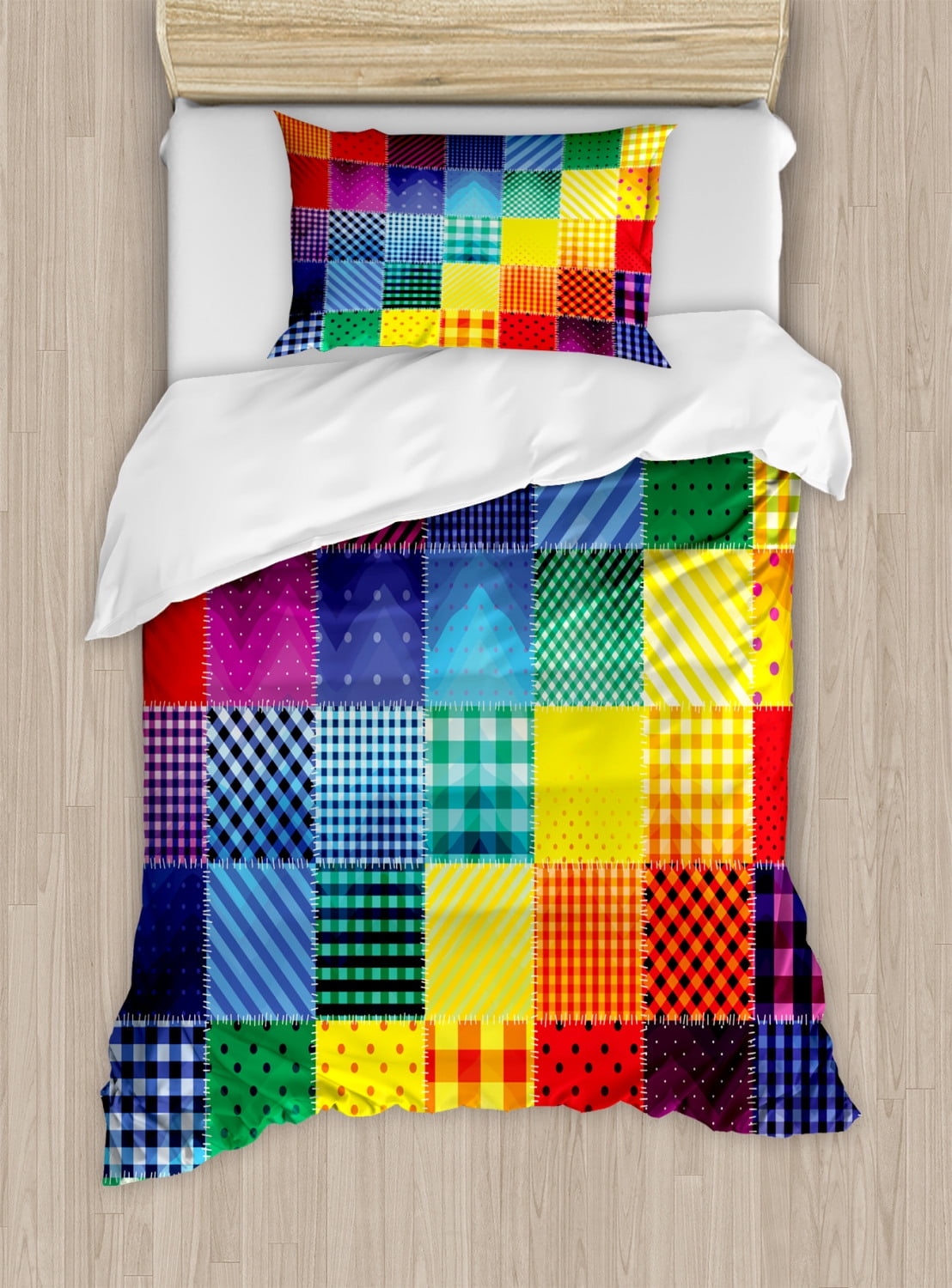 Twin Multicolor Geometric Pattern Microfiber Duvet Cover Set