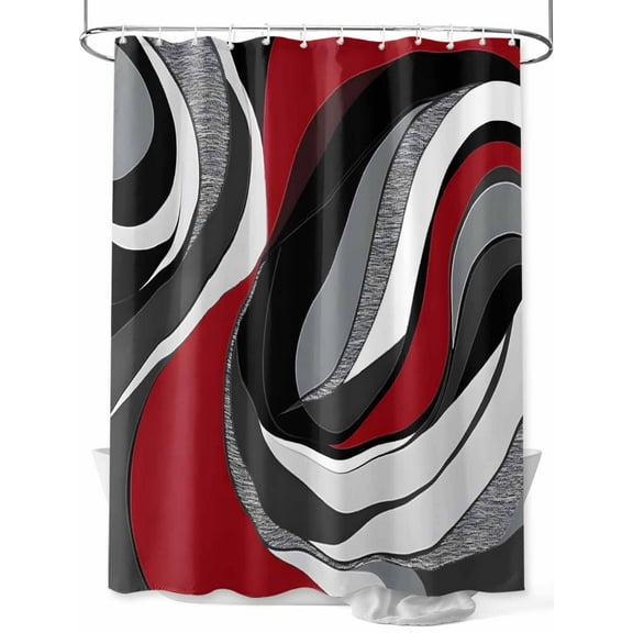 Abstract Twist Art Shower Curtain, Black and Red Classic Match Modern Art Waterproof Shower Curtain Set with 12 Hooks Lightweight Washable Fabric Shower Curtains for Bathroom 36x72 Inches