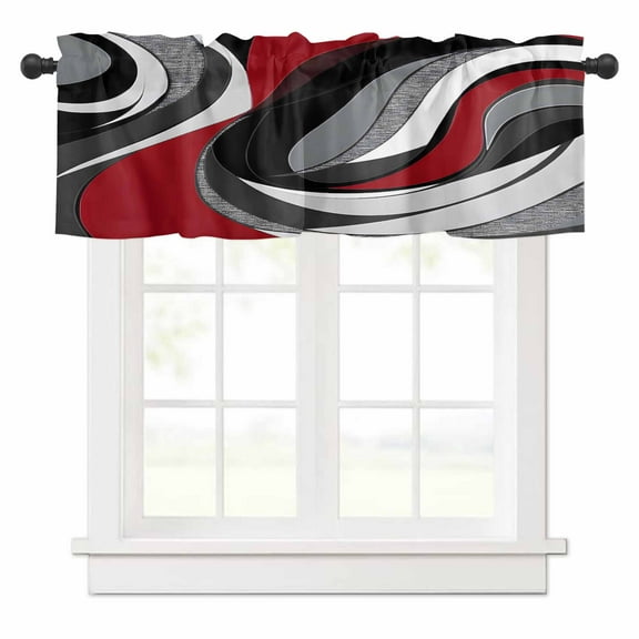 Abstract Twist Art Valances for Windows Black and Red Classic Match Rod Pocket Curtain Valance Window Treatment Short Curtains for Kitchen Living Room, 54"x18"