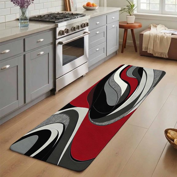 Abstract Twist Art Washable Runner Rug 3X5 ft Black and Red Classic Match Modern Art Non-Slip Hallway Runner Rug, Linen Kitchen Runner Mats, Indoor Floor Carpet for Entryway Bathroom Bedroom