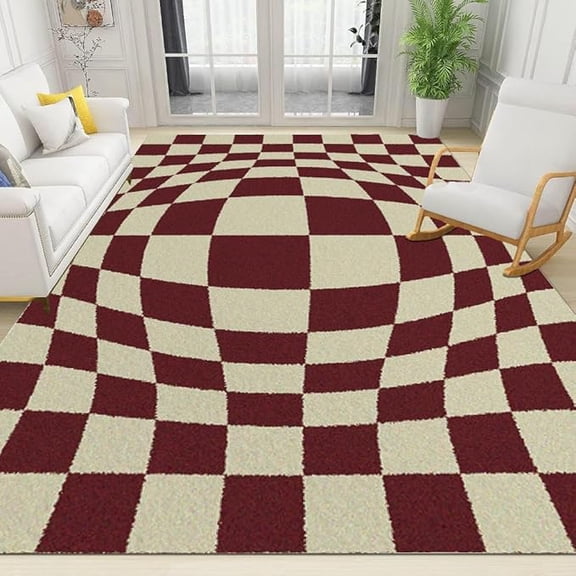 Abstract Twisted Chessboard Area Rug Optical Illusion Kitchen Rug Soft Non-Slip Non-Shedding Washable Decor Carpet For School Studio Bedroom 2 x 3ft