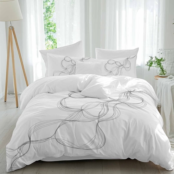 Abstract Twisted LineStripe Duvet Cover Set Queen Size, Wave Black Line ...