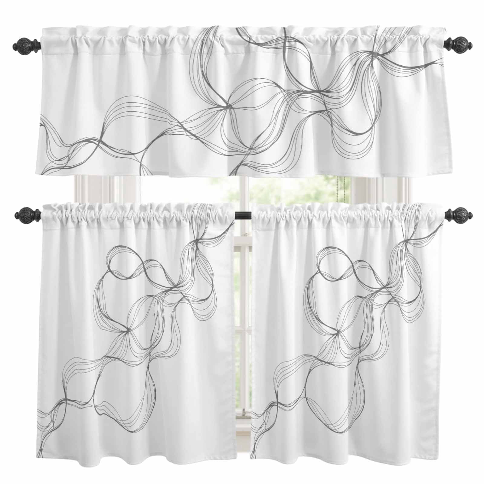 Abstract Twisted LineStripe Kitchen Curtains Valance and Tier Set Wave ...