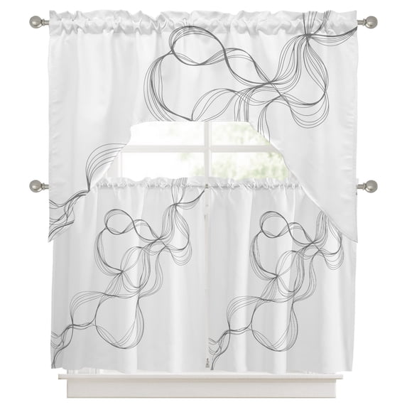 Abstract Twisted LineStripe Swag Valance and Tier Set of 3, Wave Black ...