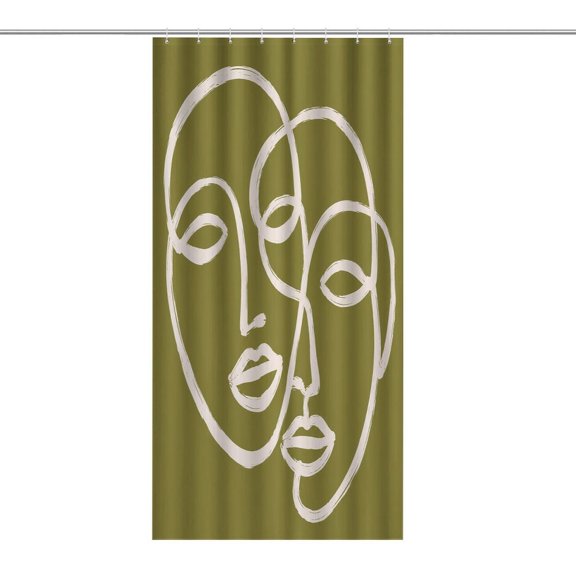 Abstract Two Faces Line Art Print Shower Curtain,Cloth Fabric Waterproof Polyester Bathroom Home Decor Set with Hooks