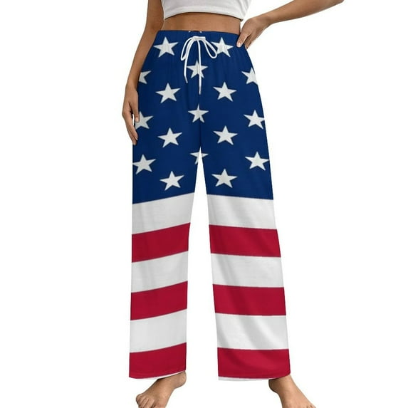 Abstract USA Flag Pajama Pants Breathable with Pockets Pajamas For Lady Vintage Sleeping Pants Bedroom Homewear