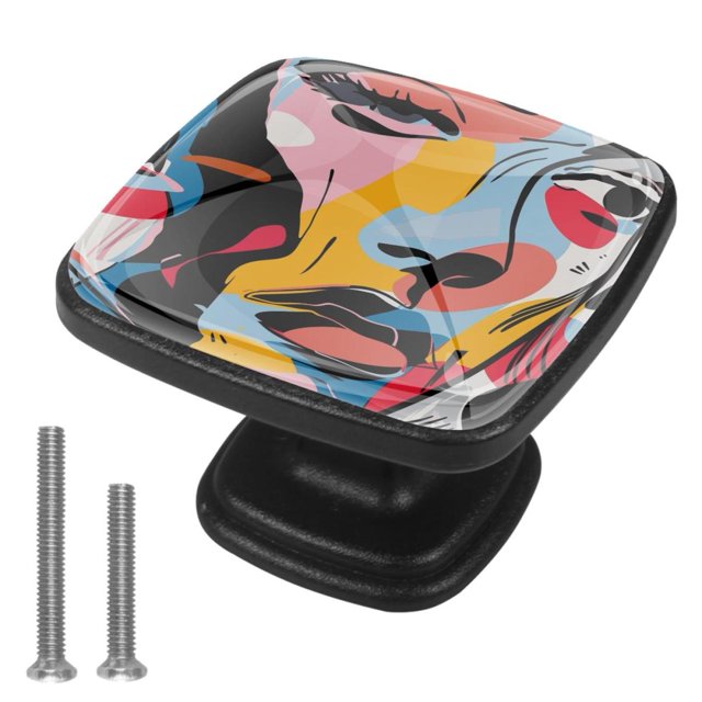Abstract Ugly Women 4 Pcs Square Crystal Glass Dresser Knobs