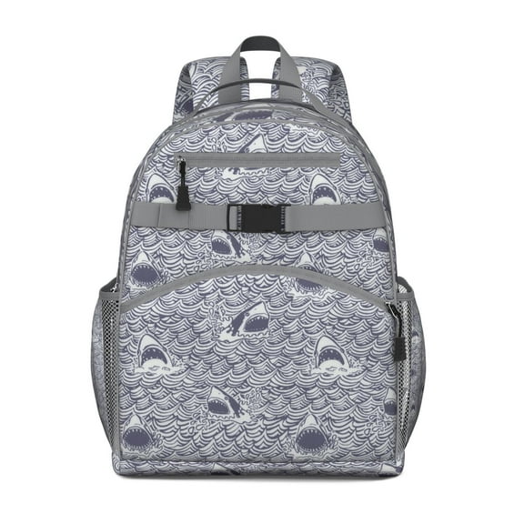 Abstract Underwater Marine Life Students Backpack With Shark, Whale, Dolphin Nautical Ocean Tropical Sea Funny Pattern