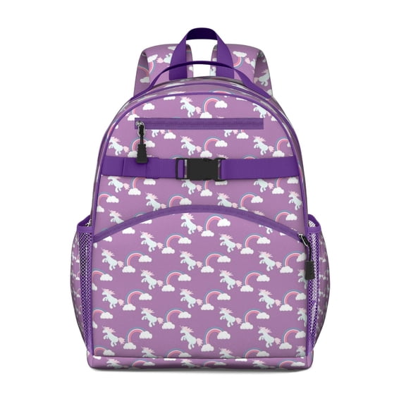 Abstract Unicorn & Floral Design Backpack - Waterproof Ergonomic Book Bag, Multiple Pockets & Durable Construction