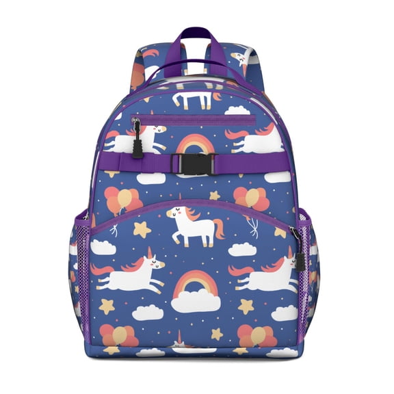 Abstract Unicorn & Floral Design Backpack - Waterproof Ergonomic Book Bag, Multiple Pockets & Durable Construction