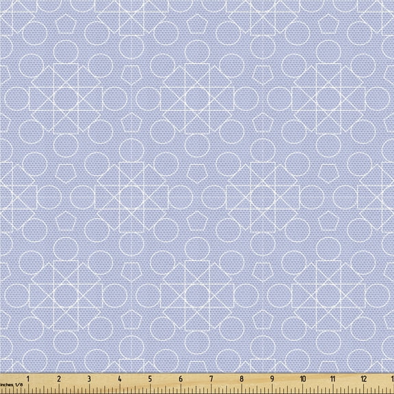 Ambesonne Abstract Fabric by the Yard Upholstery, Bicolor Modern Circles, 1 Yard, Pale Ceil Blue and White