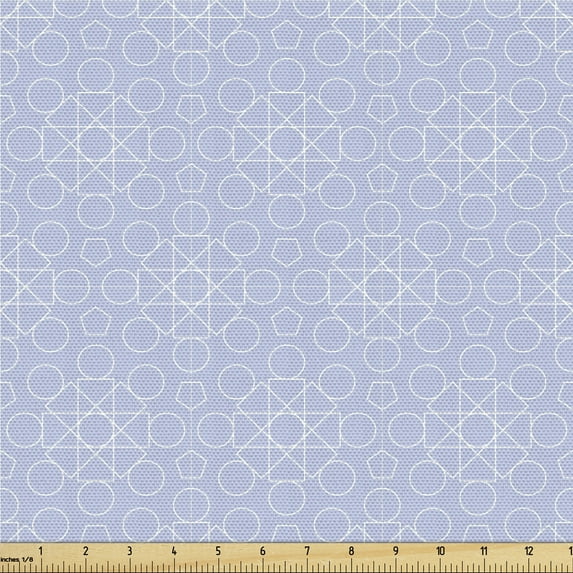 Ambesonne Abstract Fabric by the Yard Upholstery, Bicolor Modern Circles, 10 Yards, Pale Ceil Blue and White