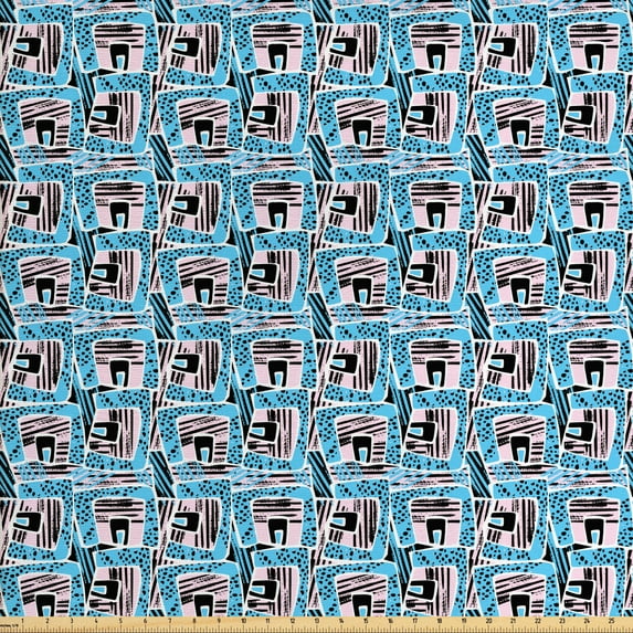 Abstract Upholstery Fabric by the Yard, Contemporary Art Graphic Repeating Grunge Design Motifs Continued, Decorative Fabric for DIY and Home Accents, Sky Blue Pale Pink by Ambesonne
