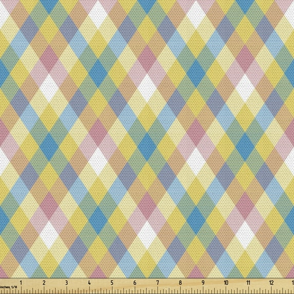 Ambesonne Abstract Fabric by the Yard Upholstery, Diagonal Squares in Pastel, 3 Yards, Multicolor