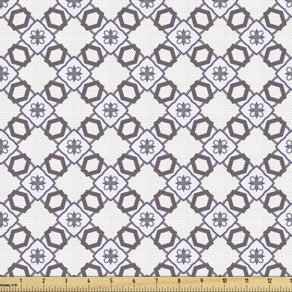Ambesonne Abstract Fabric by the Yard Upholstery, Star Symbols Triangles, 3 Yards, White Dark Warm Taupe