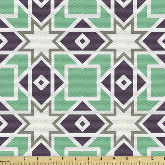 Abstract Upholstery Fabric by the Yard, Continuous Star Shapes Diagonal Squares Tricolor Tones Pattern, Decorative Fabric for DIY and Home Accents, Dark Indigo and Sea Green by Ambesonne
