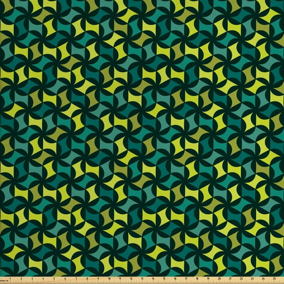Abstract Upholstery Fabric by the Yard, Geometric Composition Modern Art Inspirations Green Toned Illustration, Decorative Fabric for DIY and Home Accents, Sea Green and Green by Ambesonne