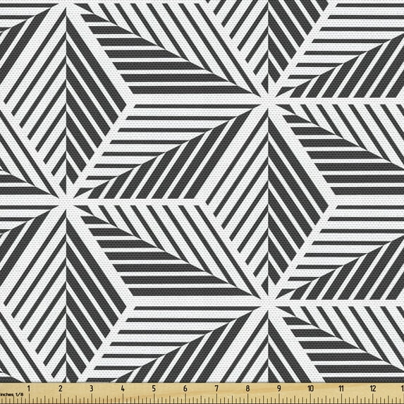 Ambesonne Abstract Fabric by the Yard Upholstery, Triangular Shapes Stripes, 1 Yard, Dark Grey and White
