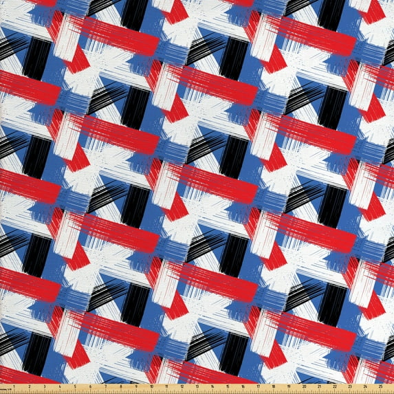 Ambesonne Abstract Fabric by the Yard Upholstery, Geometric Grunge Motif, 5 Yards, Violet Blue White