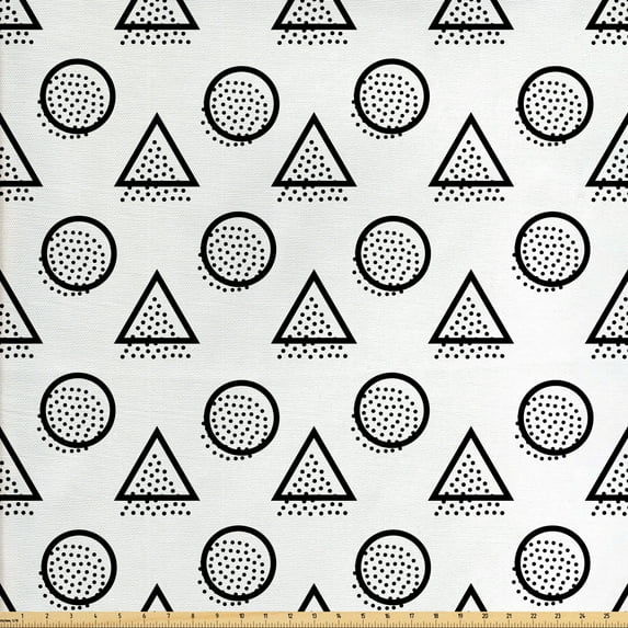 Ambesonne Abstract Fabric by the Yard Upholstery, Modern Triangle and Rounds, 3 Yards, Charcoal Grey White