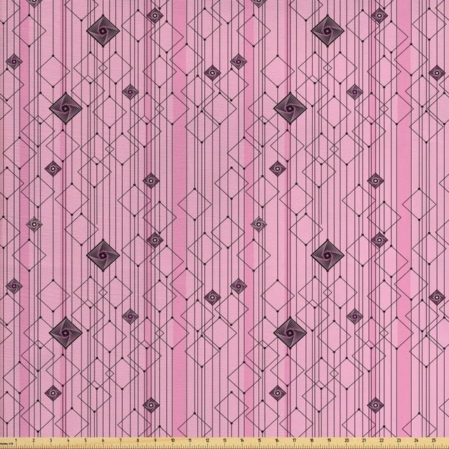 Ambesonne Abstract Fabric by the Yard Upholstery, Modern Pink Geometric Art, 3 Yards, Pink Charcoal Grey