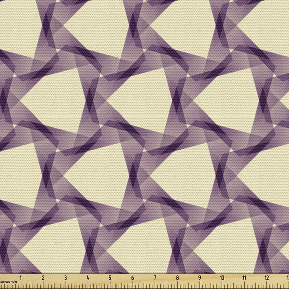 Abstract Upholstery Fabric by the Yard, Graphic Tile Multiple Triangle Elements Interlaced and Overlapped to Each Other, Decorative Fabric for DIY and Home Accents, Purple Cream by Ambesonne