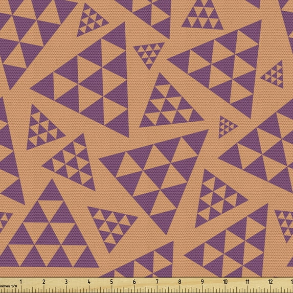 Ambesonne Abstract Fabric by the Yard Upholstery, Random Triangular Forms, 2 Yards, Purple Dark Peach