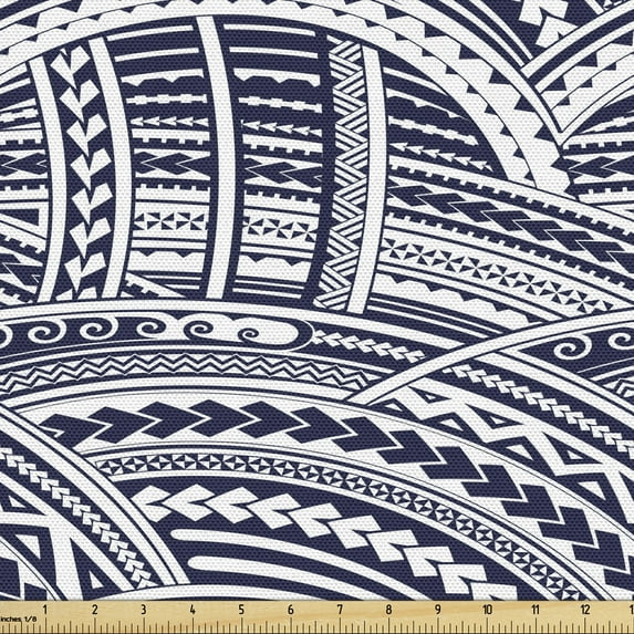 Ambesonne Abstract Fabric by the Yard Upholstery, Intertwined Elements Art, 5 Yards, Dark Violet Blue and White